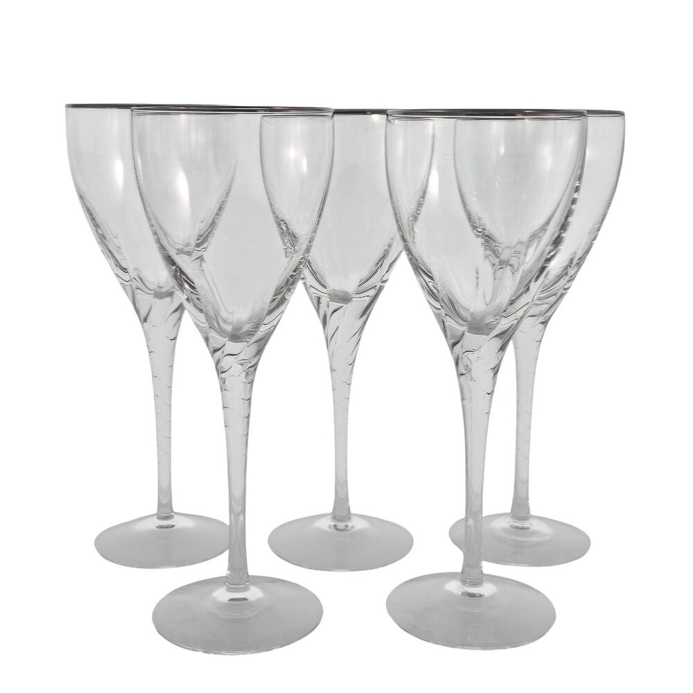 5 Lenox Encore Platinum Water Glasses 8.5" vertical swirl fine crystal silver ri